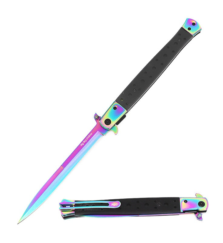 13" Classic Extra Large Rainbow Spring Assisted Open STILETTO Pocket Knife - TOPHATTER'S ARMORY DEALS Collectible Weapons - Tophatter Daily Deals
