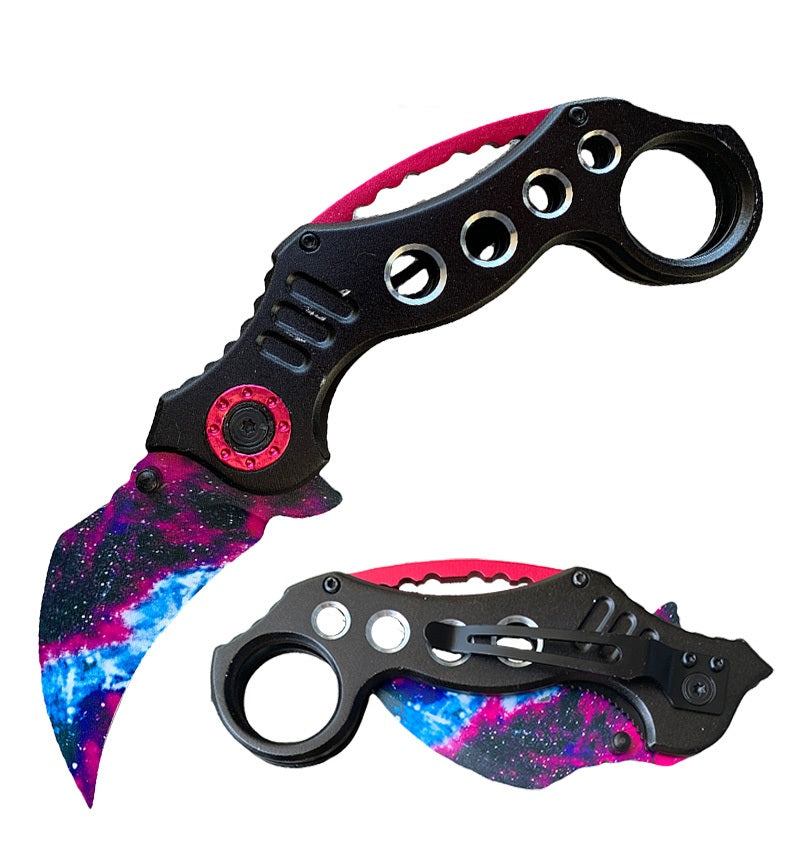 8" Military Red Karambit Claw Spring Assisted Folding Open Pocket Knife Collectible Weapons - Tophatter Daily Deals