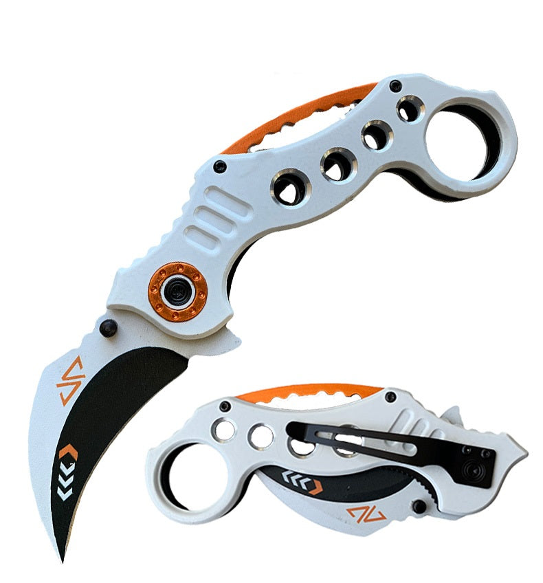 5.25" Closed Spring Assisted Folder White Karambit Tactical Knife Collectible Weapons - Tophatter Daily Deals