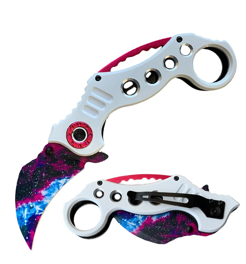 8" Military White Karambit Claw Spring Assisted Folding Open Pocket Knife - TOPHATTER'S ARMORY DEALS Collectible Weapons - Tophatter Daily Deals