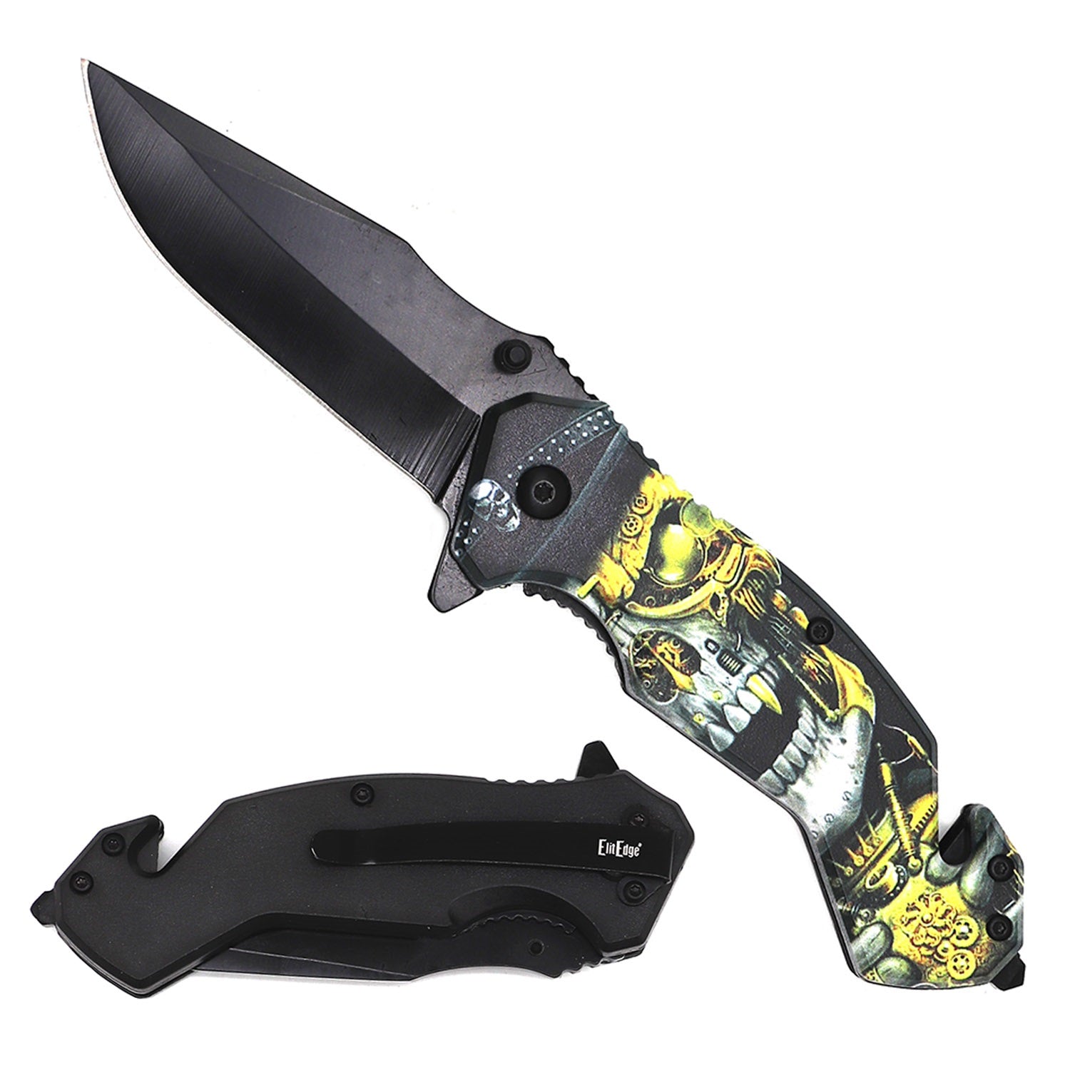 4.75" Closed Skull Design Tactical Rescue Spring Assist Knife Collectible Weapons - Tophatter Daily Deals