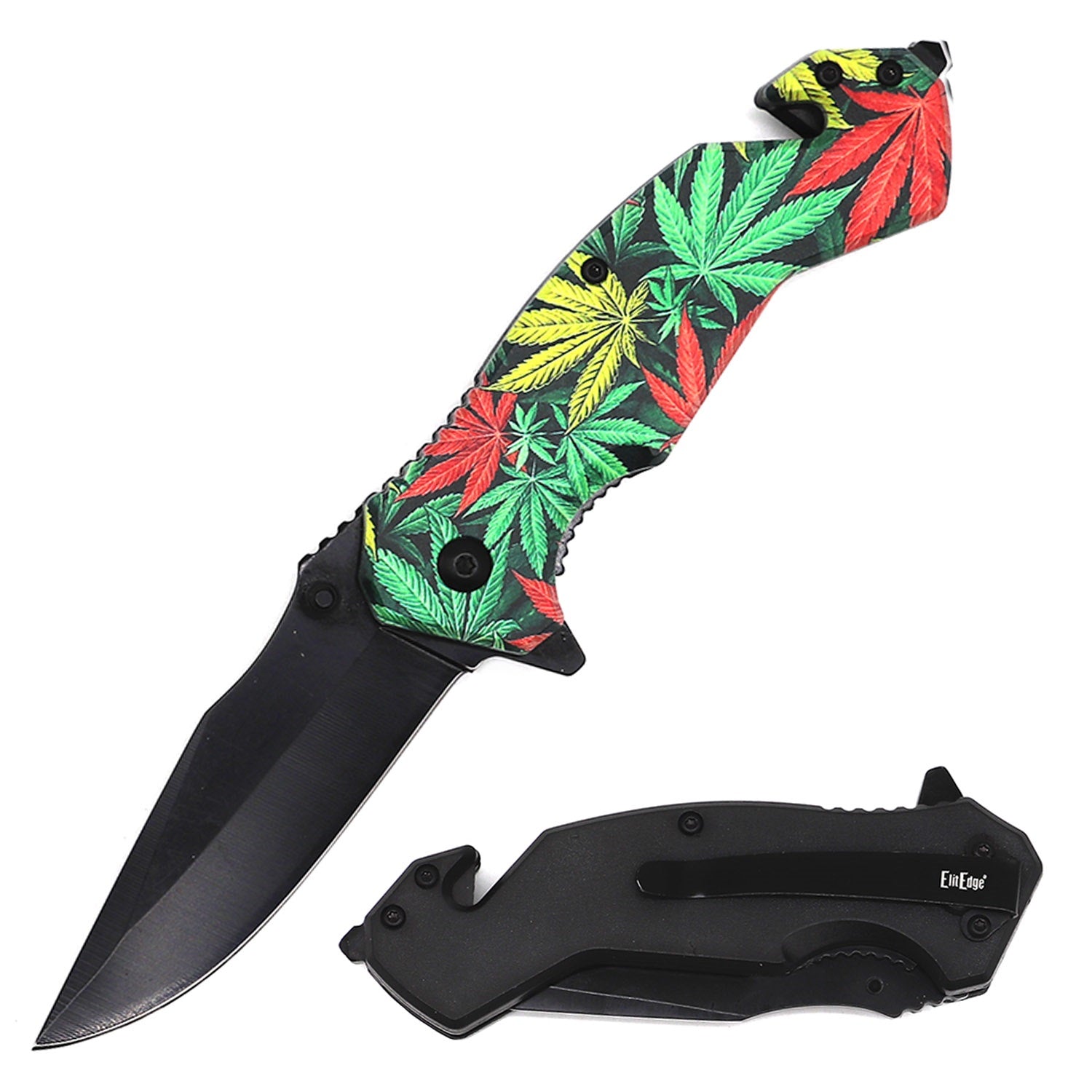 4.75" Closed Marijuana Leaf Design Tactical Rescue Spring Assist Knife Collectible Weapons - Tophatter Daily Deals