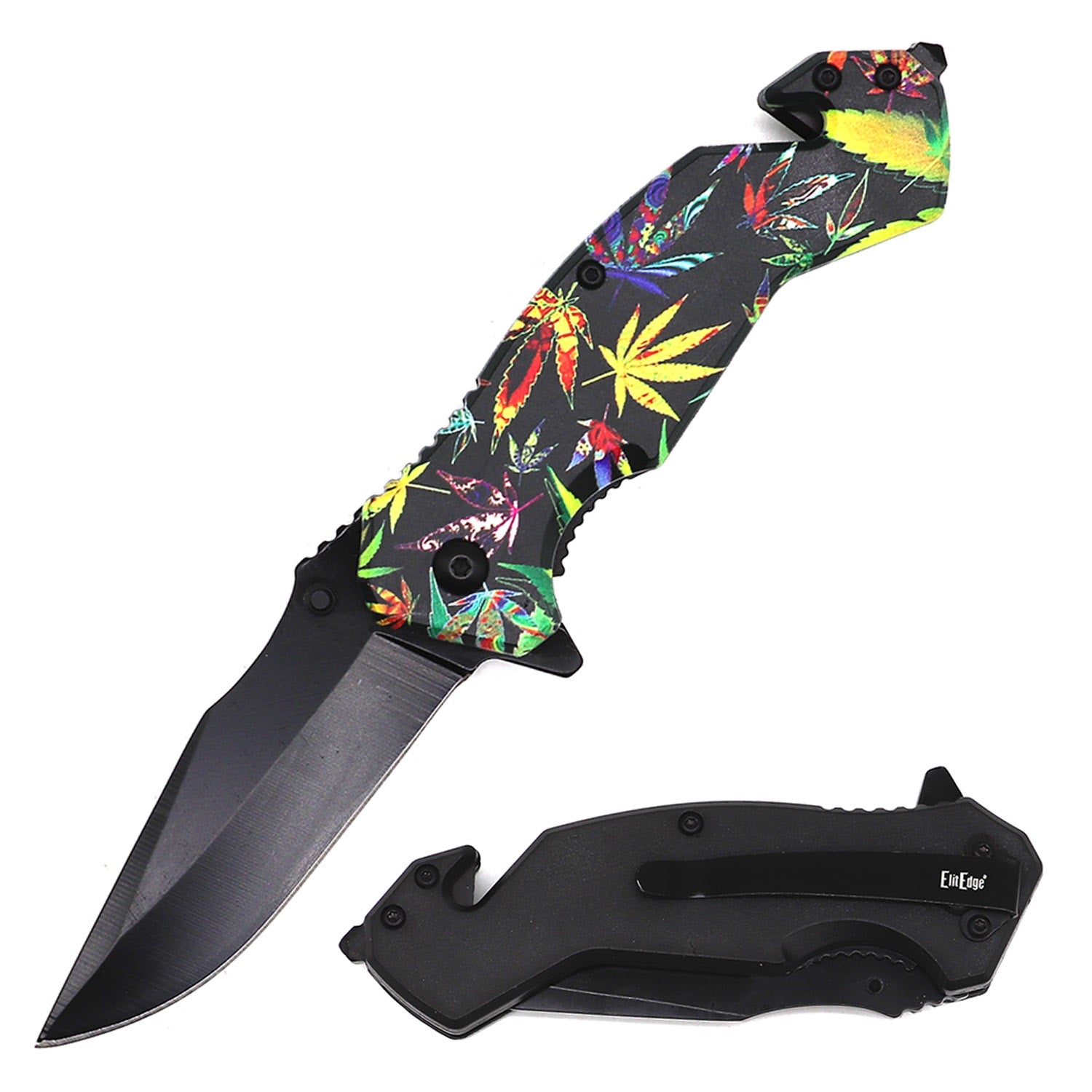 4.75" Closed Marijuana Design Tactical Rescue Spring Assist Knife - Tophatter's Inc. Weapons Store Online Collectible Weapons - Tophatter Daily Deals