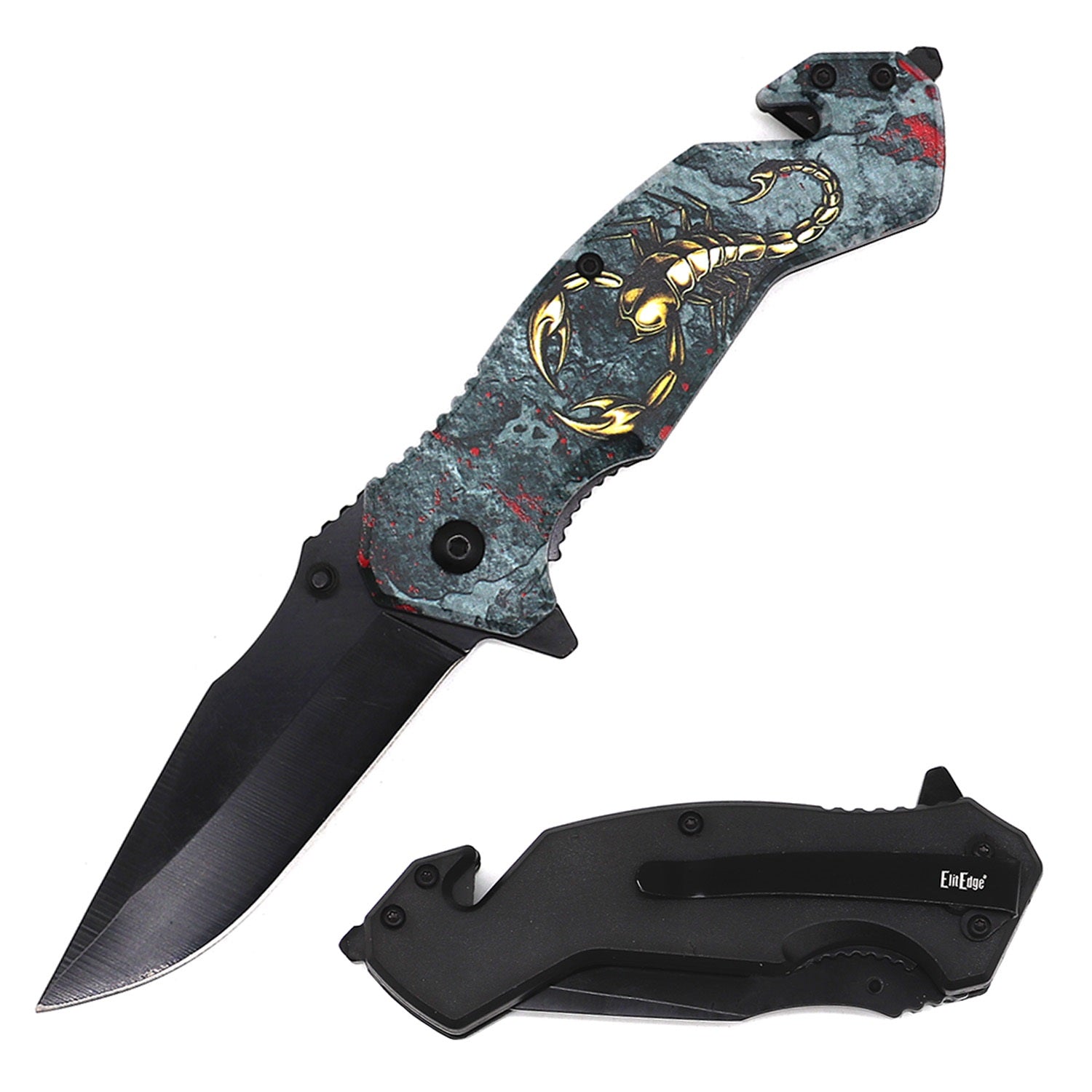 4.75" Closed Scorpion Design Tactical Rescue Spring Assist Knife Collectible Weapons - Tophatter Daily Deals