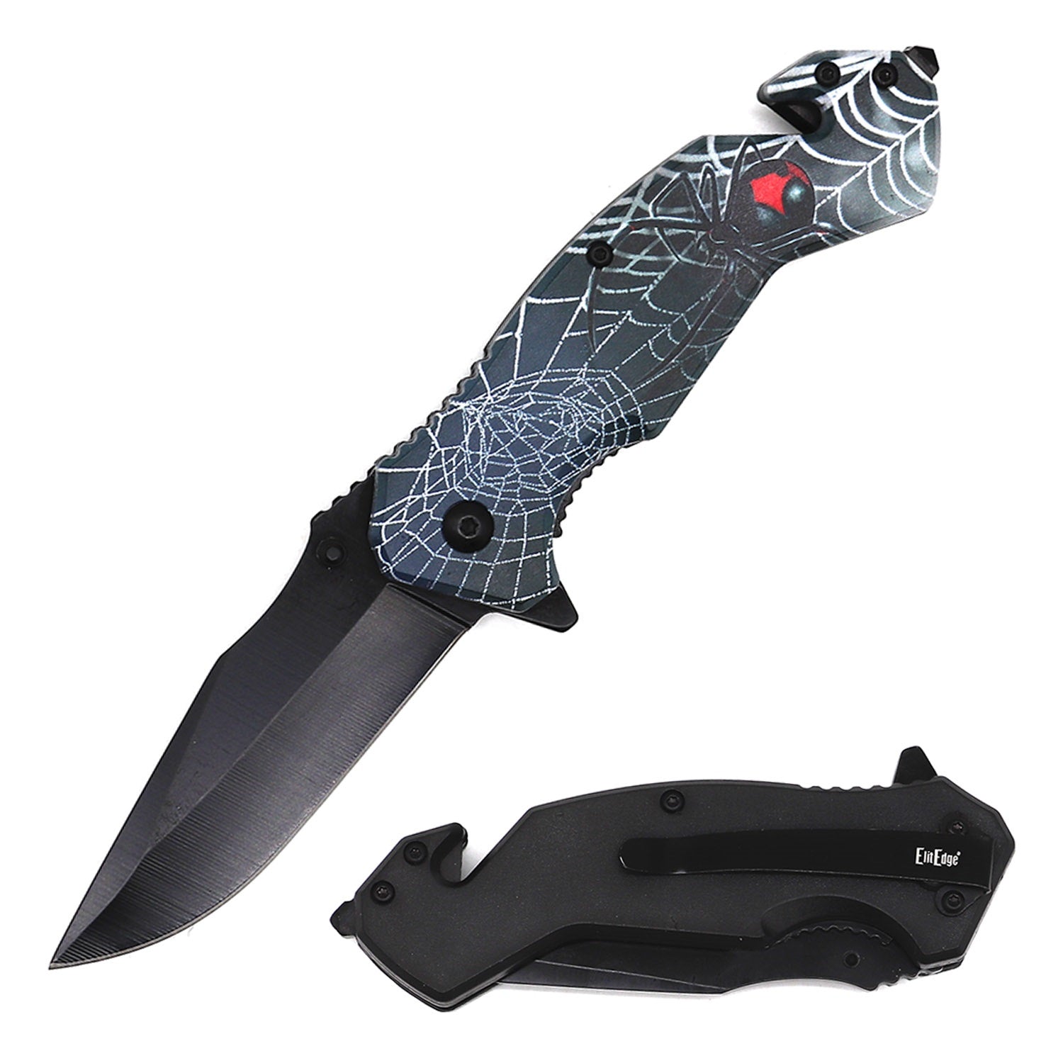 4.75" Closed Spider Design Tactical Rescue Spring Assist Knife Collectible Weapons - Tophatter Daily Deals