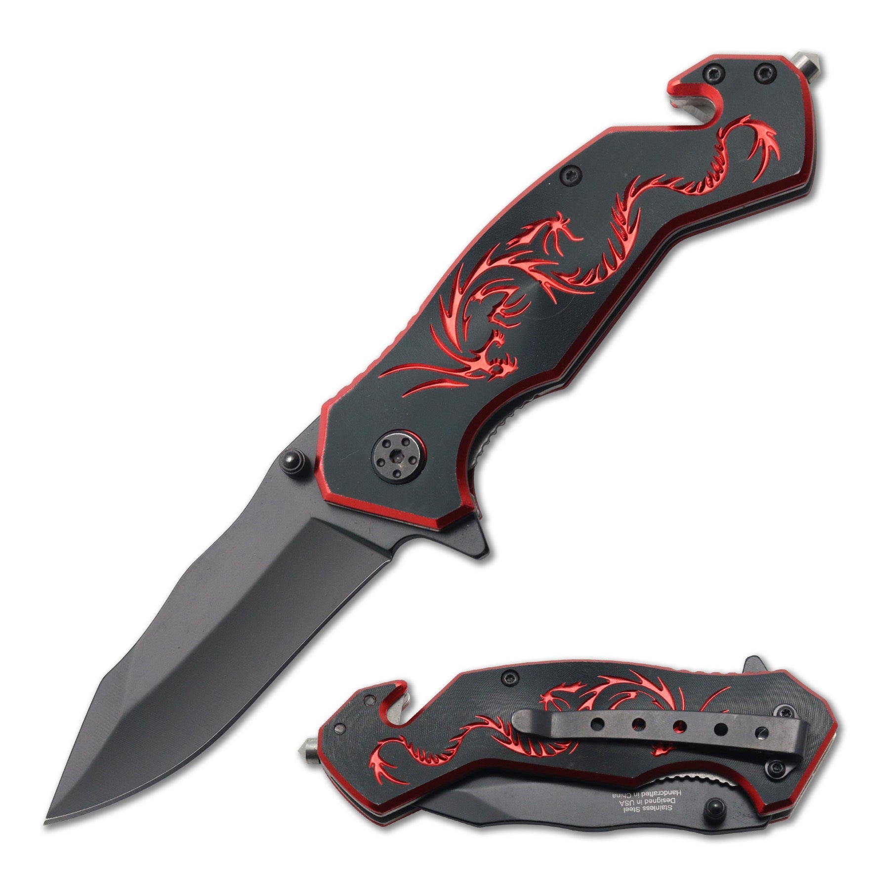 7.75" Tactical Fantasy Red Dragon Spring Assisted Open Rescue Folding Pocket Knife - TOPHATTER'S ARMORY DEALS Collectible Weapons - Tophatter Daily Deals