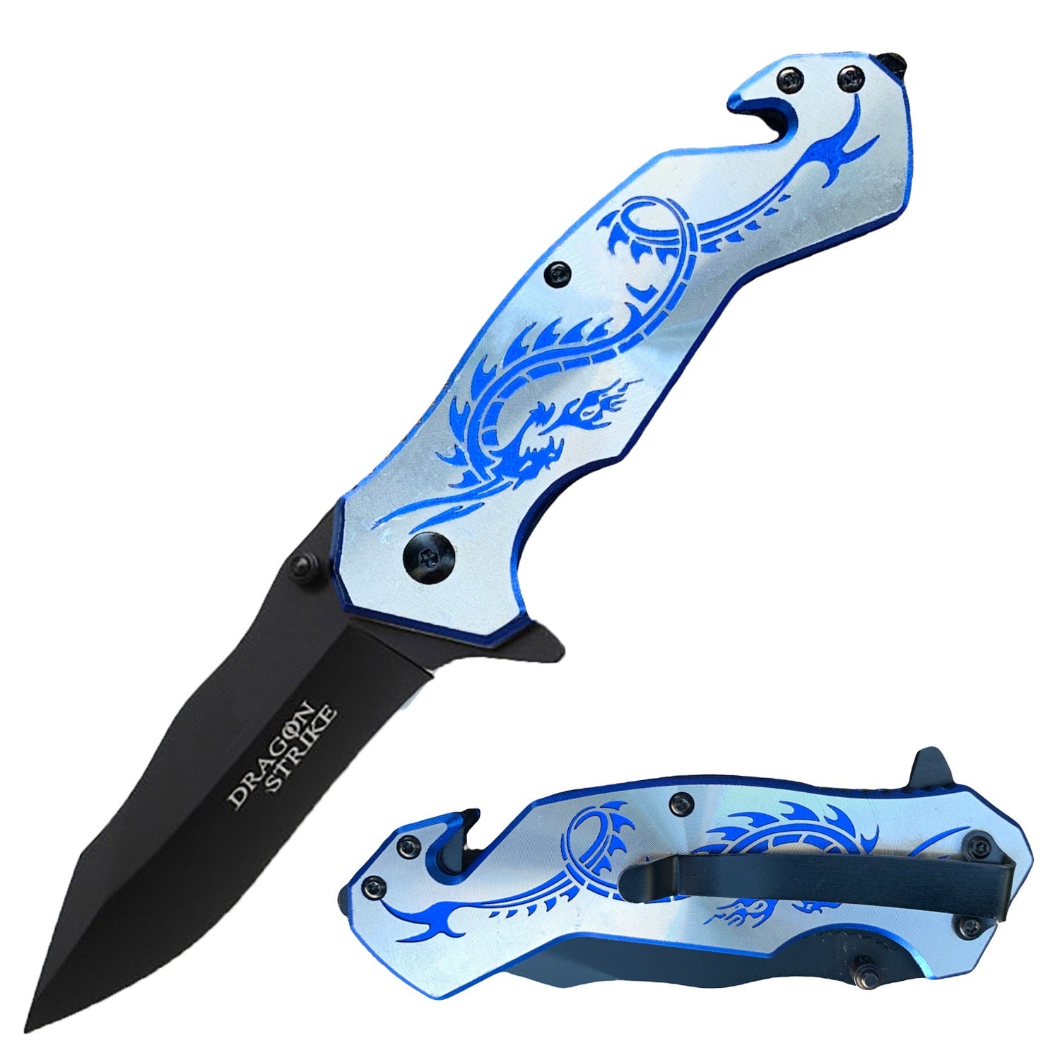 7.75" Tactical Fantasy Blue Dragon Spring Assisted Open Rescue Folding Pocket Knife - TOPHATTER'S ARMORY DEALS Collectible Weapons - Tophatter Daily Deals
