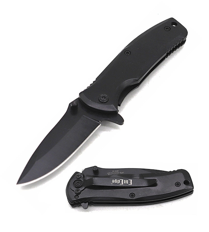 3.5" Closed Black Finished Stainless Steel Spring Assisted Folding Knife Collectible Weapons - Tophatter Daily Deals