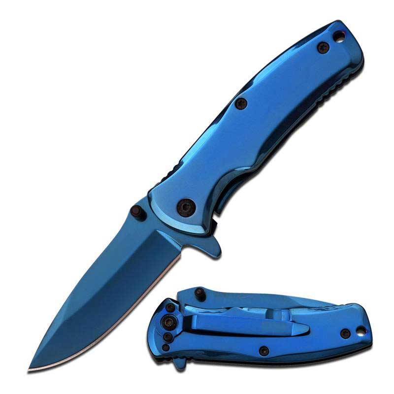 3.5" Closed Blue Titanium Spring Assisted Folding Knife Collectible Weapons - Tophatter Daily Deals