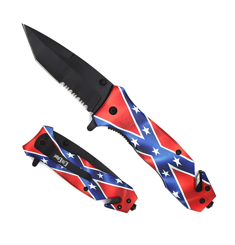 American Pride Confederate Flag Spring Assisted Serrated Tanto Blade Folding Knife Collectible Weapons - Tophatter Daily Deals