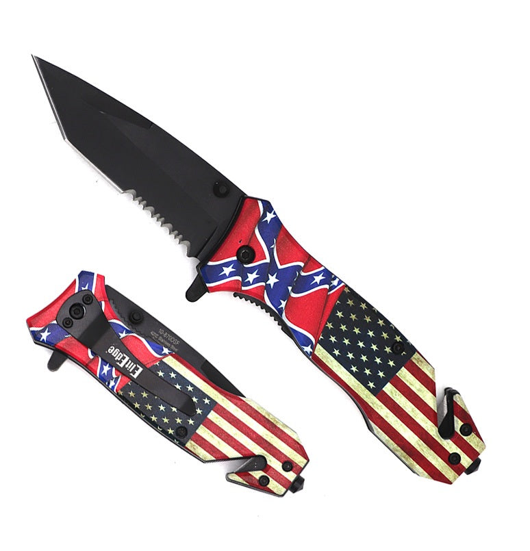 American Rebel Flag Spring Assisted Serrated Tanto Blade Folding Knife - Tophatter's Guns'N'Weapons Store Collectible Weapons - Tophatter Daily Deals