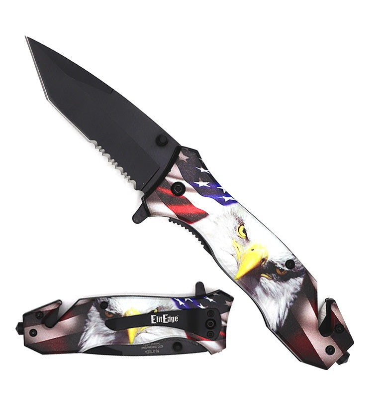 American Eagle Spring Assisted Serrated Tanto Blade Folding Knife Collectible Weapons - Tophatter Daily Deals