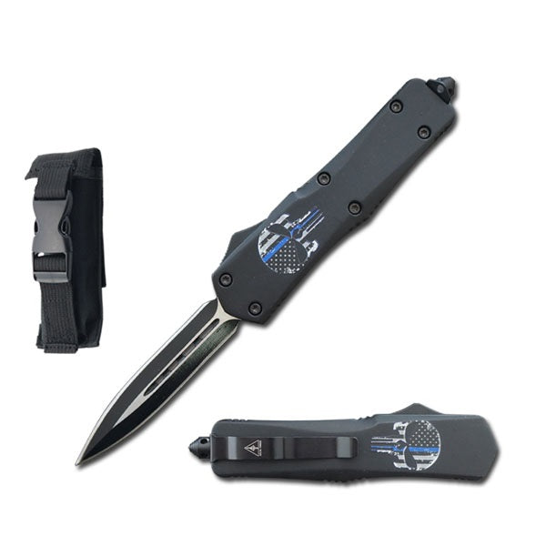 7" Blue Skull Tactical Recon OTF Combat Knife - Tophatter's Guns'N'Weapons Store - FREE SHIPPING Collectible Weapons - Tophatter Daily Deals