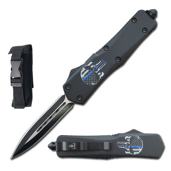 8.75" Blue Skull Tactical Recon OTF Combat Knife - Tophatter's Guns'N'Weapons Store Collectible Weapons - Tophatter Daily Deals