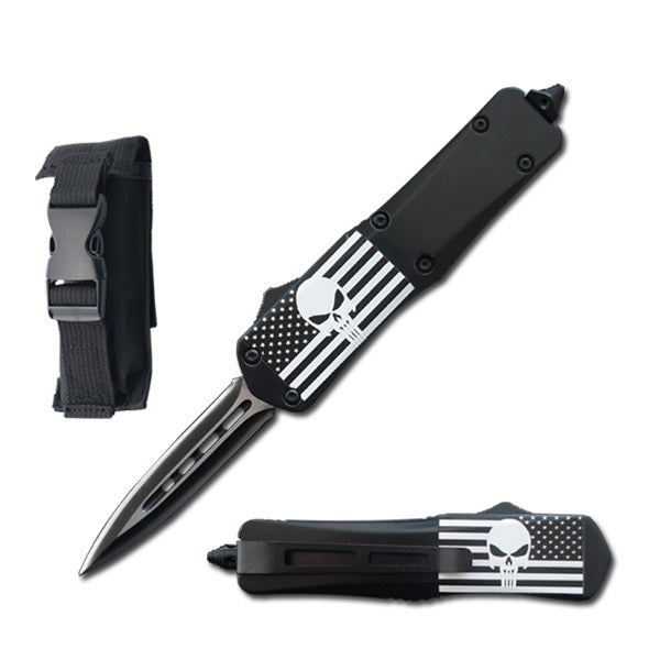 7" US Flag Skull Tactical Dagger OTF Combat Knife Collectible Weapons - Tophatter Daily Deals