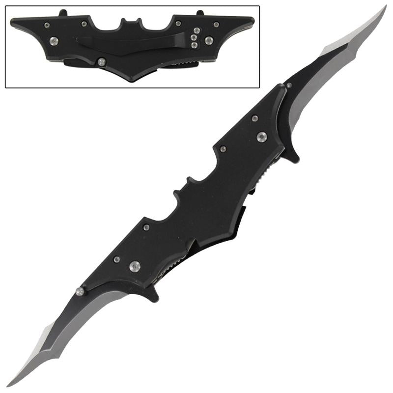 5.5" Closed Black Midnight Twin Blade Spring Assist Knife Collectible Weapons - Tophatter Daily Deals
