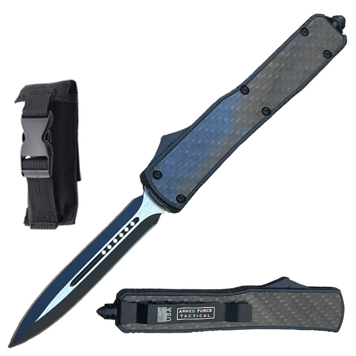 8.5" Carbon Fiber Assailant OTF Automatic Dagger Blade Knife Collectible Weapons - Tophatter Daily Deals