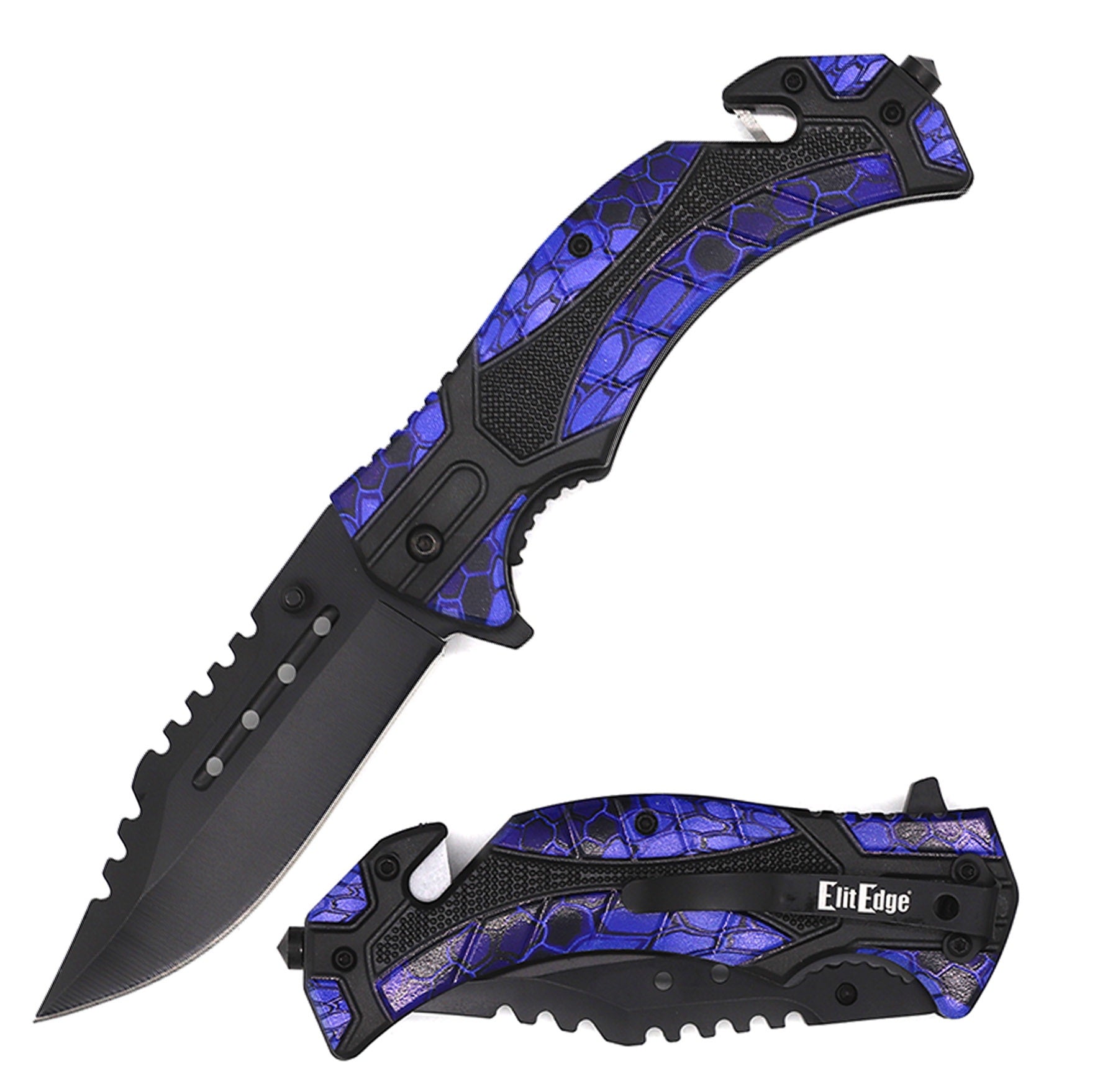 9" Blue Assisted Opening Rescue Tactical Pocket Folding Knife - TOPHATTER'S ARMORY DEALS Collectible Weapons - Tophatter Daily Deals