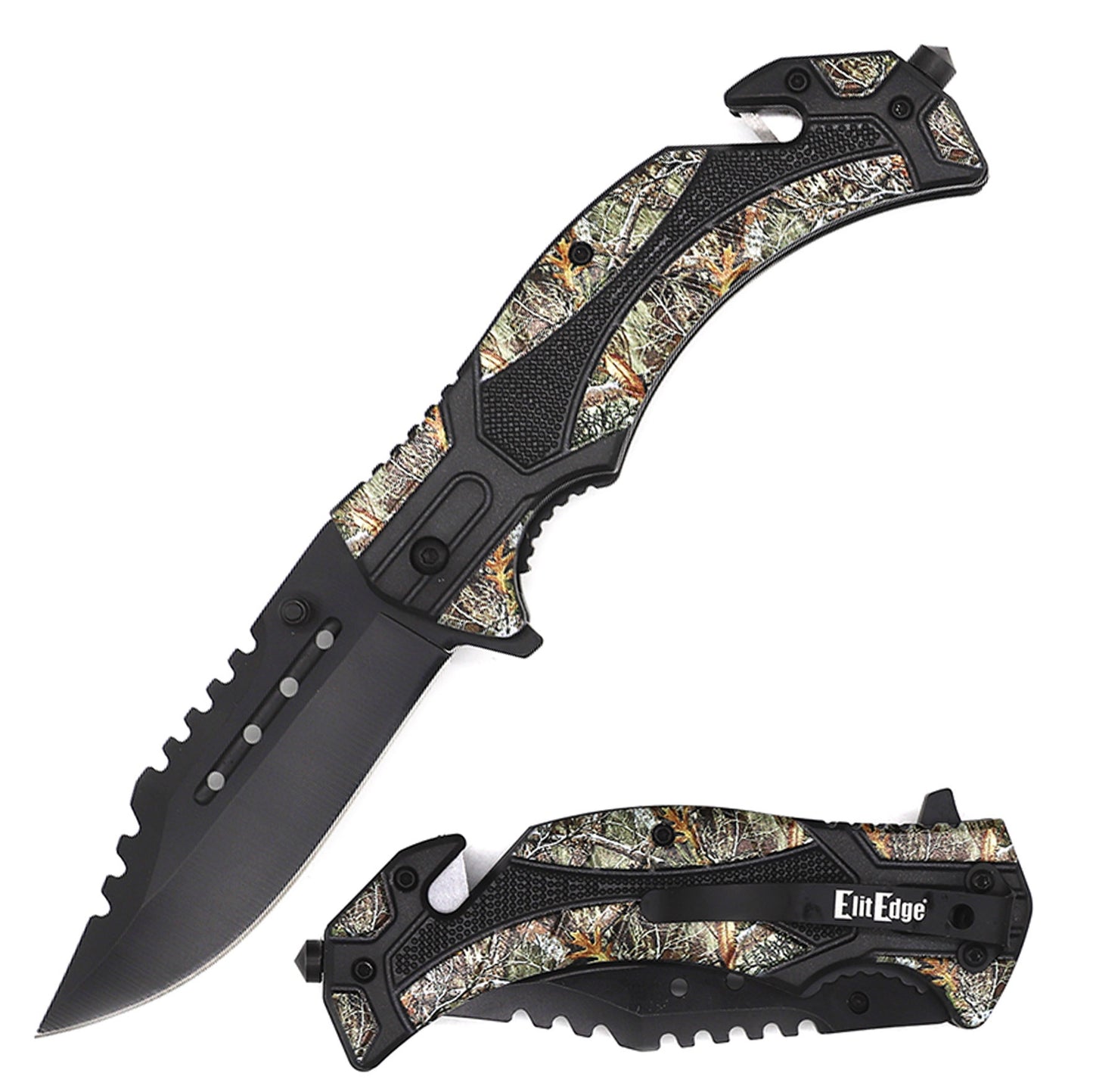 9" Camo Assisted Opening Rescue Tactical Pocket Folding Knife - TOPHATTER'S ARMORY DEALS Collectible Weapons - Tophatter Daily Deals