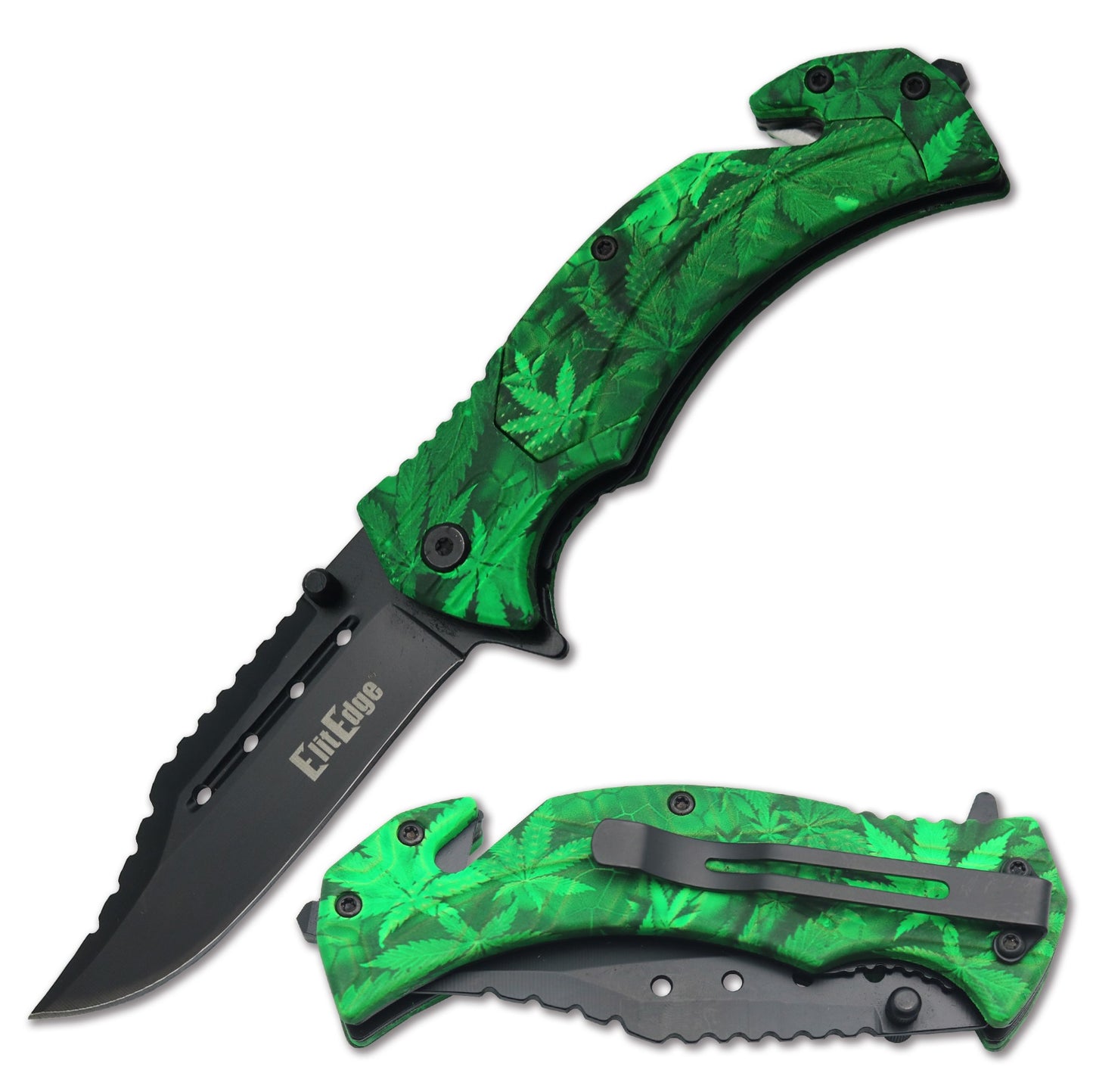 9" Cannabis Leaf Assisted Opening Rescue Tactical Pocket Folding Knife - TOPHATTER'S ARMORY DEALS Collectible Weapons - Tophatter Daily Deals