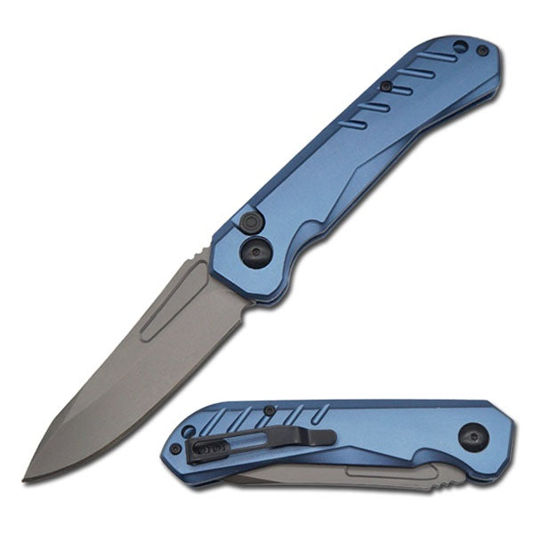 Blue Survival Military Switch Blade Pocket Knife 8 Inch Overall - Tophatter's Inc. Weapons Store Online Collectible Weapons - Tophatter Daily Deals
