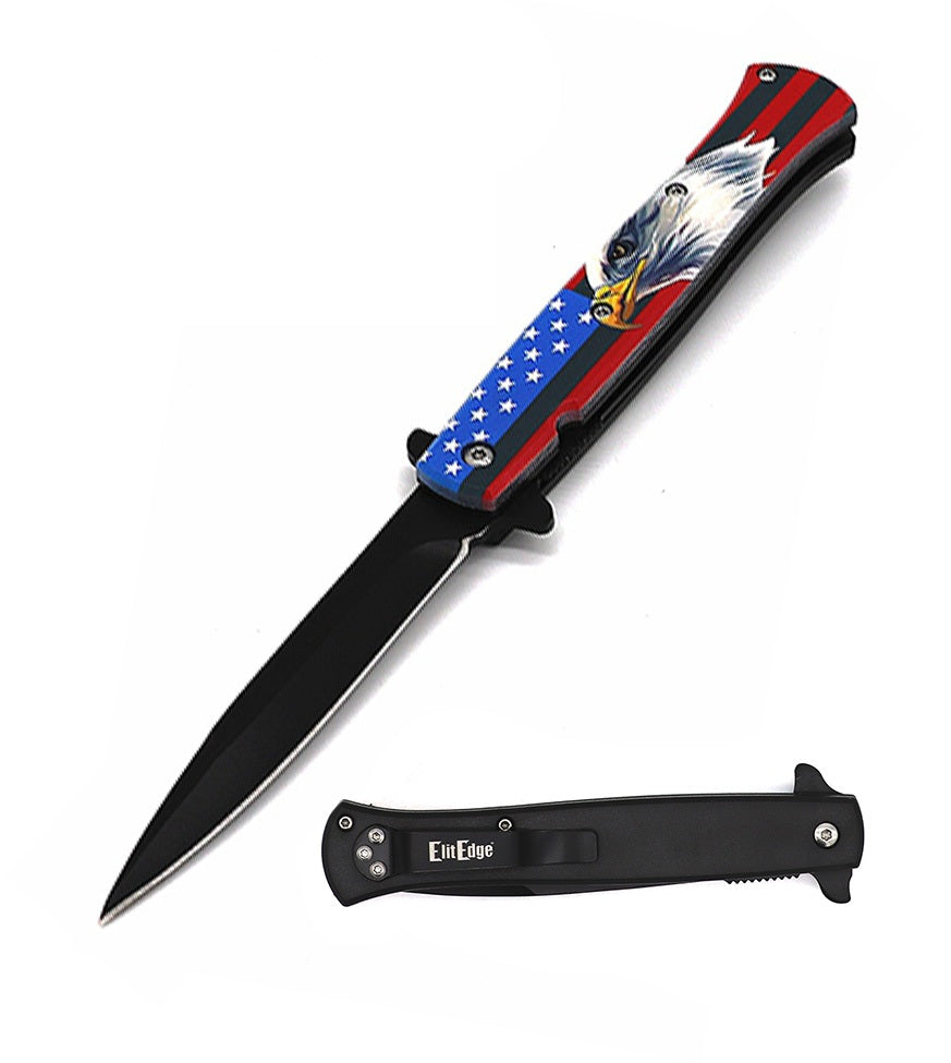 9" American Eagle Stiletto Style Spring Assist Opening Pocket Knife - TOPHATTER'S ARMORY DEALS Collectible Weapons - Tophatter Daily Deals