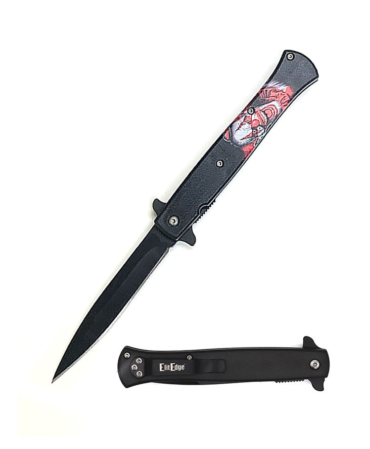 9" Joker Style Stiletto Style Spring Assist Opening Pocket Knife - TOPHATTER'S ARMORY DEALS Collectible Weapons - Tophatter Daily Deals