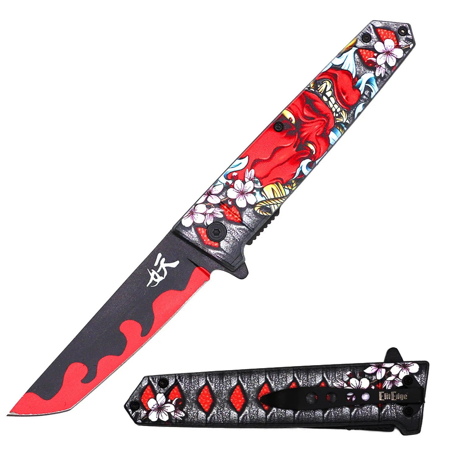 9" Tanto Blade Demonic Katana Spring Assisted Pocket Knife - TOPHATTER'S ARMORY DEALS Collectible Weapons - Tophatter Daily Deals