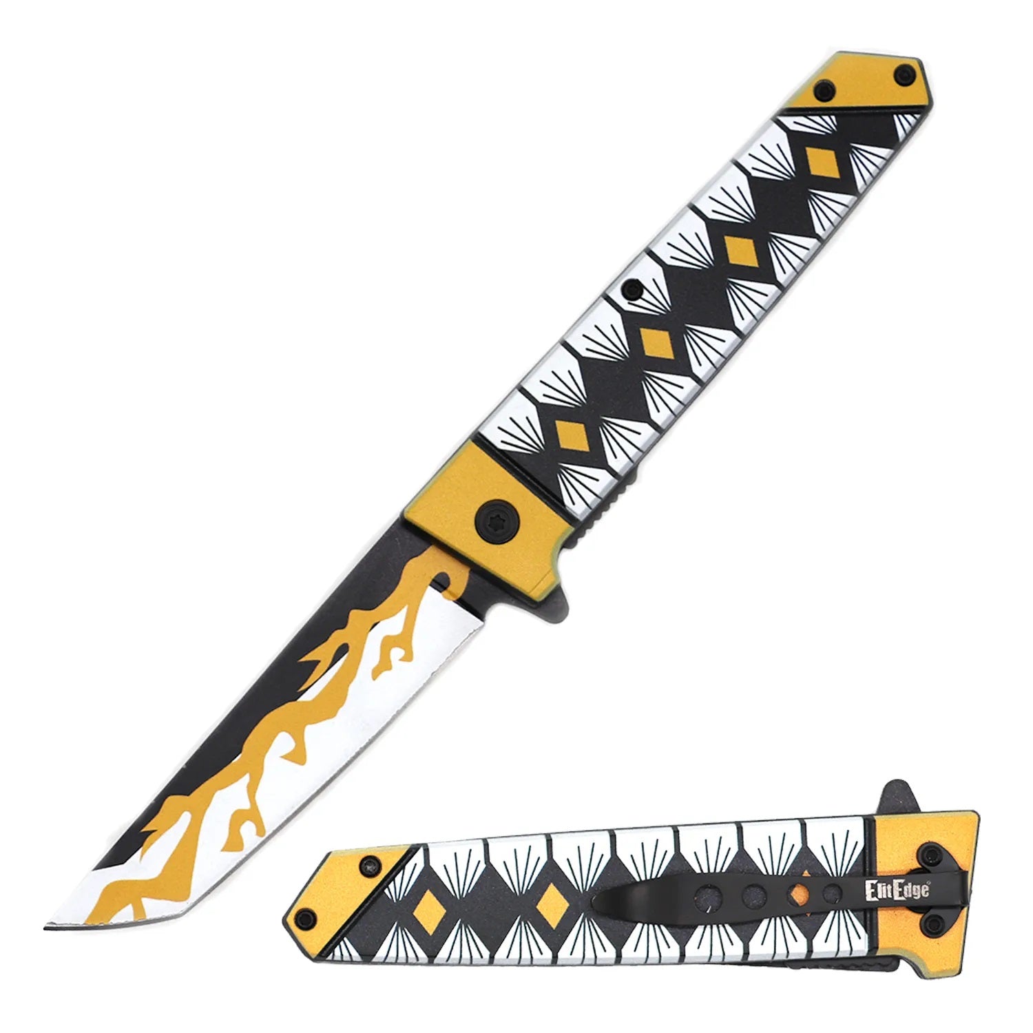 9" Tanto Blade Anime Katana Style Spring Assisted Pocket Knife - TOPHATTER'S ARMORY DEALS Collectible Weapons - Tophatter Daily Deals