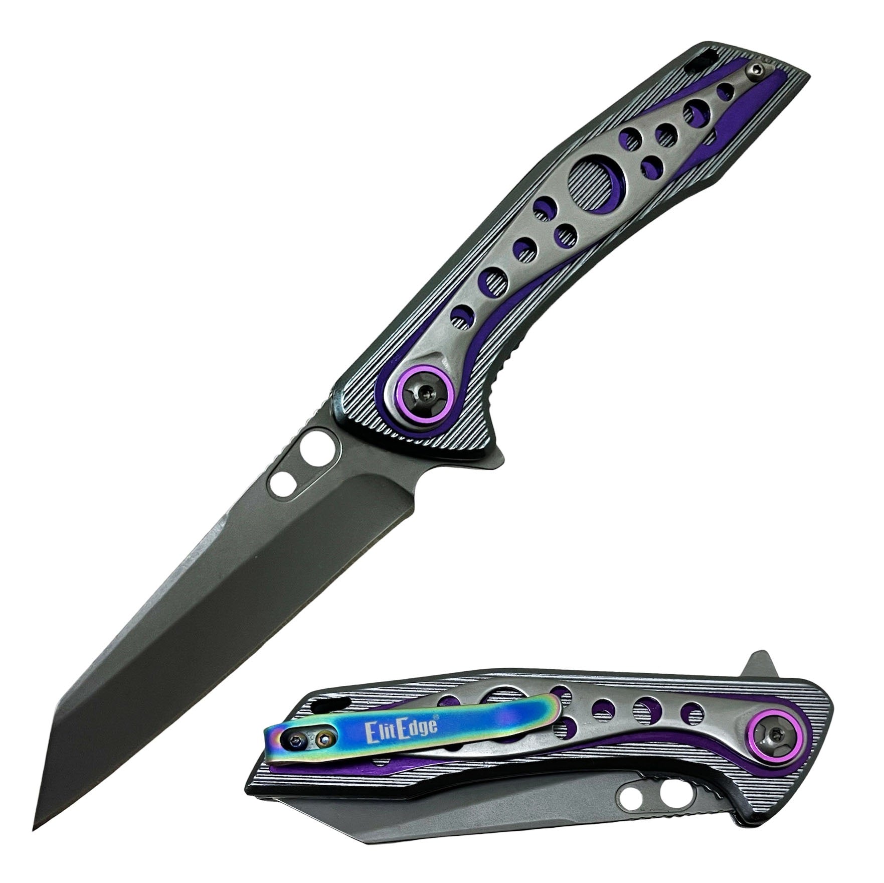 7.95" Overall Purple Spring Assist Folding Camping Pocket Knife Collectible Weapons - Tophatter Daily Deals
