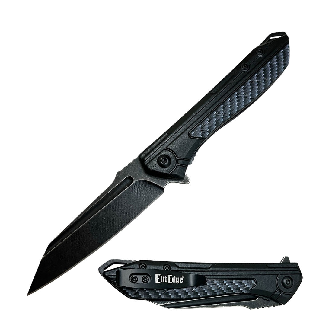 7.75" Tactical Carbon Fiber Spring Assisted Wharncliffe Blade Pocket Knife - Tophatter's Inc. Weapons Store Online Collectible Weapons - Tophatter Daily Deals