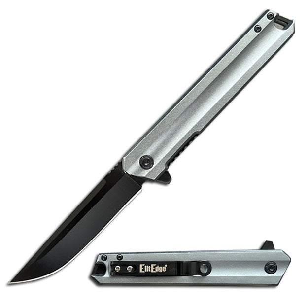 Gray Aluminum Handle Spring Assist Open Folding Pocket Knife Everyday Carry - Tophatter's Guns'N'Weapons Store Collectible Weapons - Tophatter Daily Deals