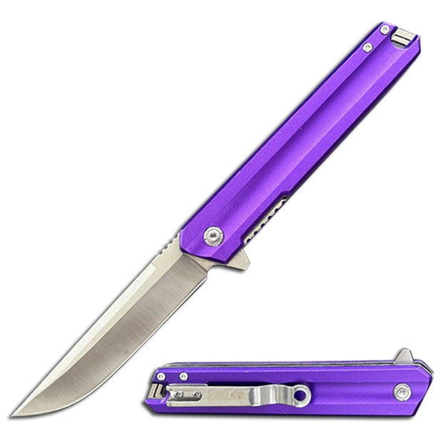 Purple Aluminum Handle Spring Assist Open Folding Pocket Knife Everyday Carry Collectible Weapons - Tophatter Daily Deals