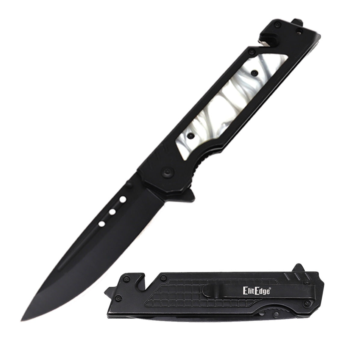 9'' Spring Assist Folding Pocket Knife - Tactical Multitool Black Pearl Handle - TOPHATTER'S ARMORY DEALS Collectible Weapons - Tophatter Daily Deals