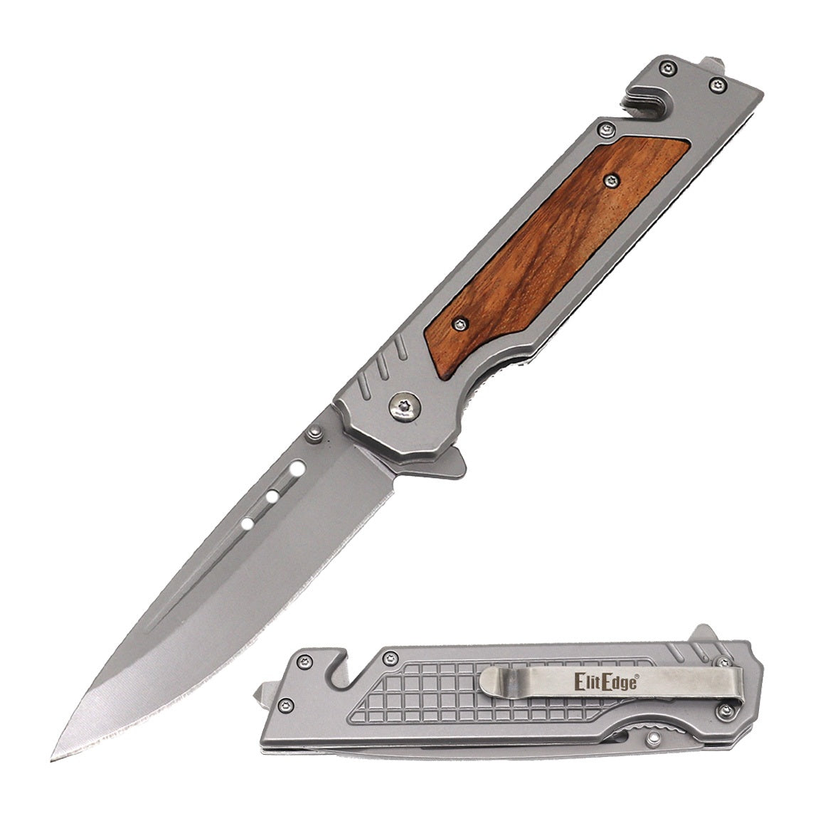 9'' Spring Assist Folding Pocket Knife - Tactical Multitool Wood Handle - TOPHATTER'S ARMORY DEALS Collectible Weapons - Tophatter Daily Deals