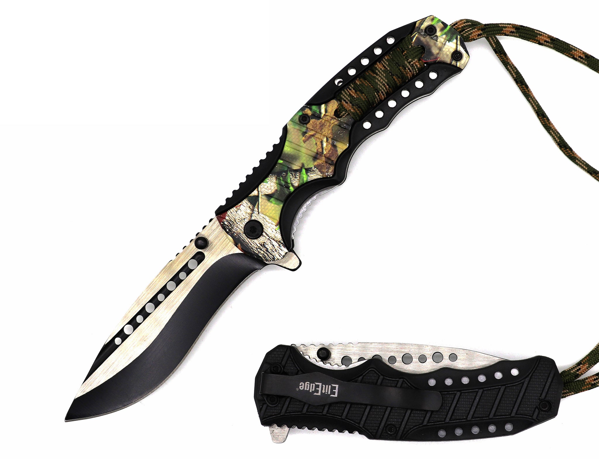 4.5" Closed Camo Spring Assisted Pocket Knife - Tactical Paracord Collectible Weapons - Tophatter Daily Deals