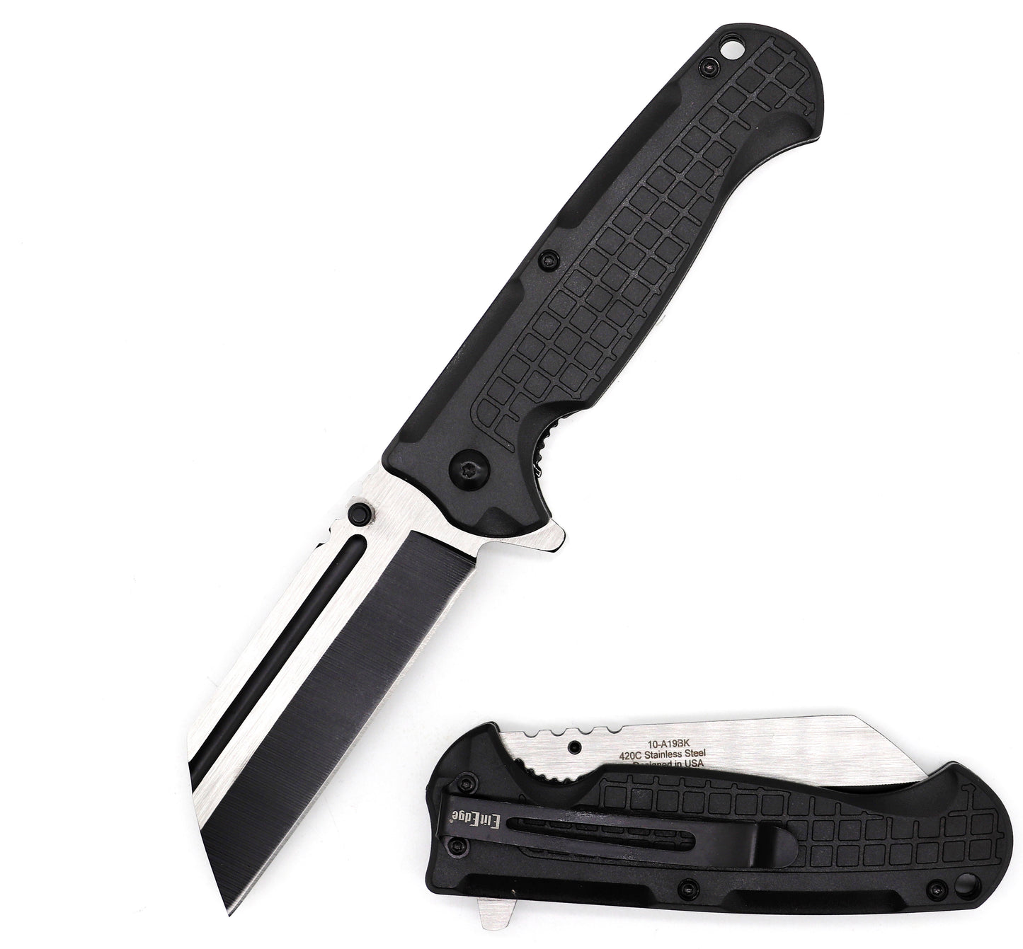 4.6" Closed Black Cleaver Razor Blade Spring Assist Knife Collectible Weapons - Tophatter Daily Deals