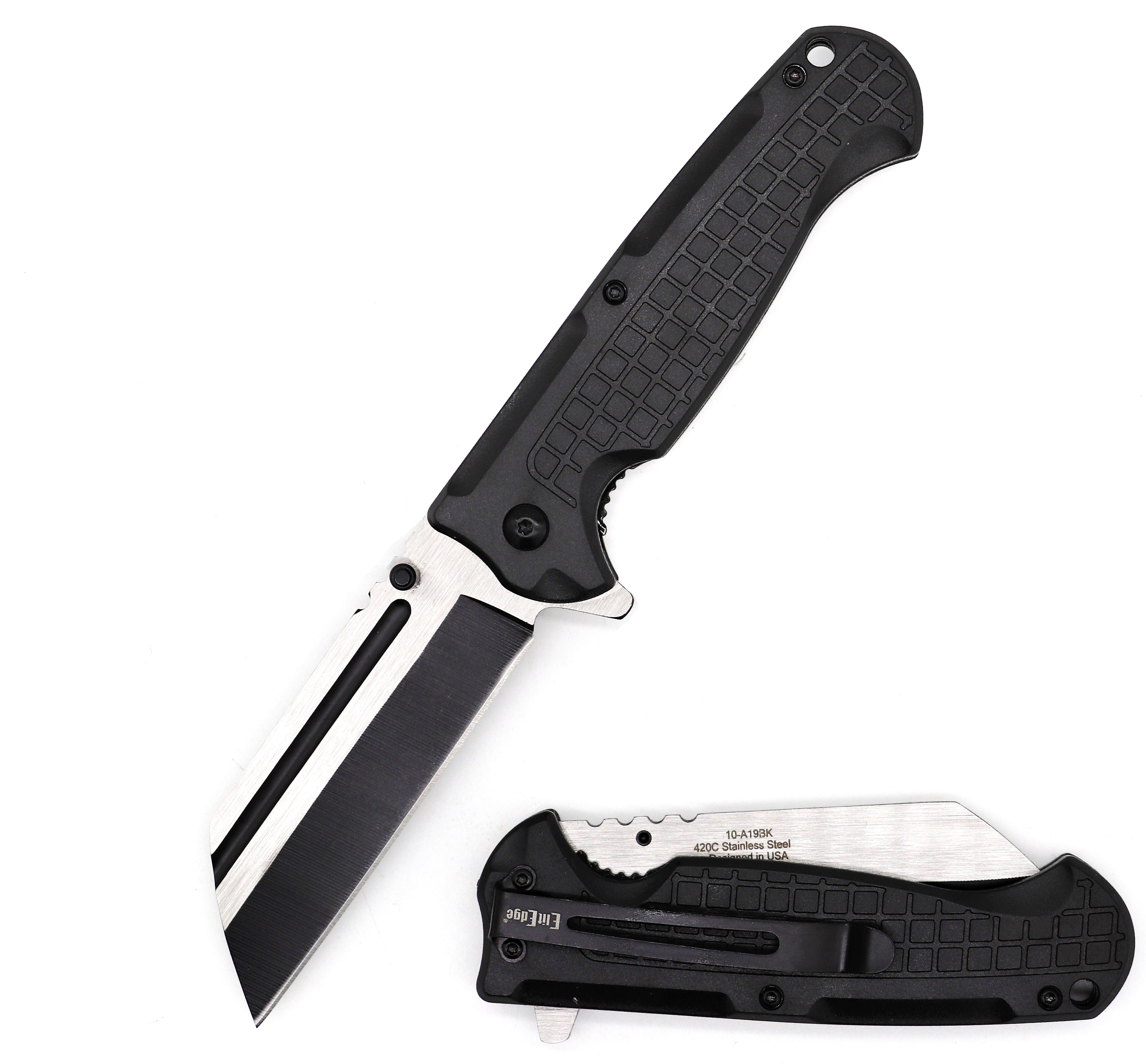 4.6" Closed Black Cleaver Razor Blade Spring Assist Knife - Tophatter's Guns'N'Weapons Store - FREE SHIPPING Collectible Weapons - Tophatter Daily Deals
