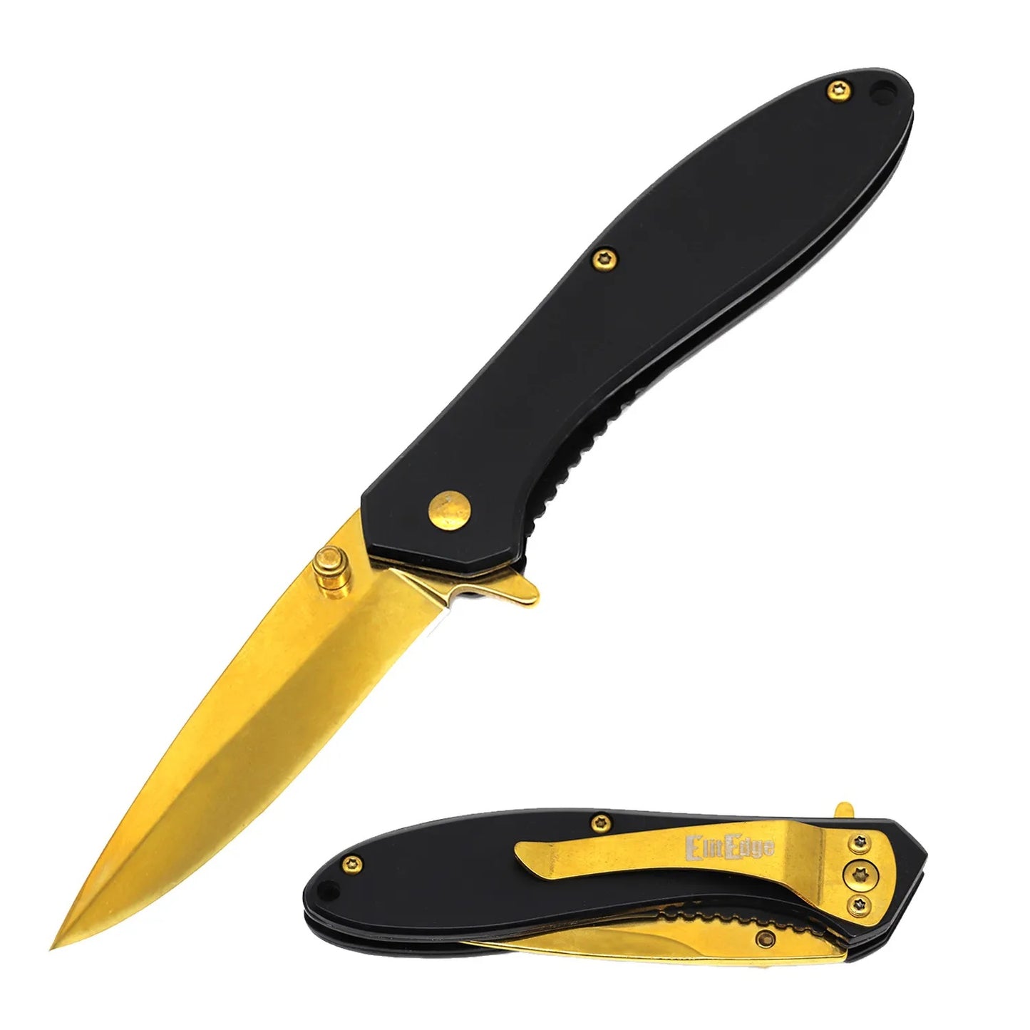 4" Closed Gold Titanium All Metal Spring Assisted Pocket Knife Collectible Weapons - Tophatter Daily Deals