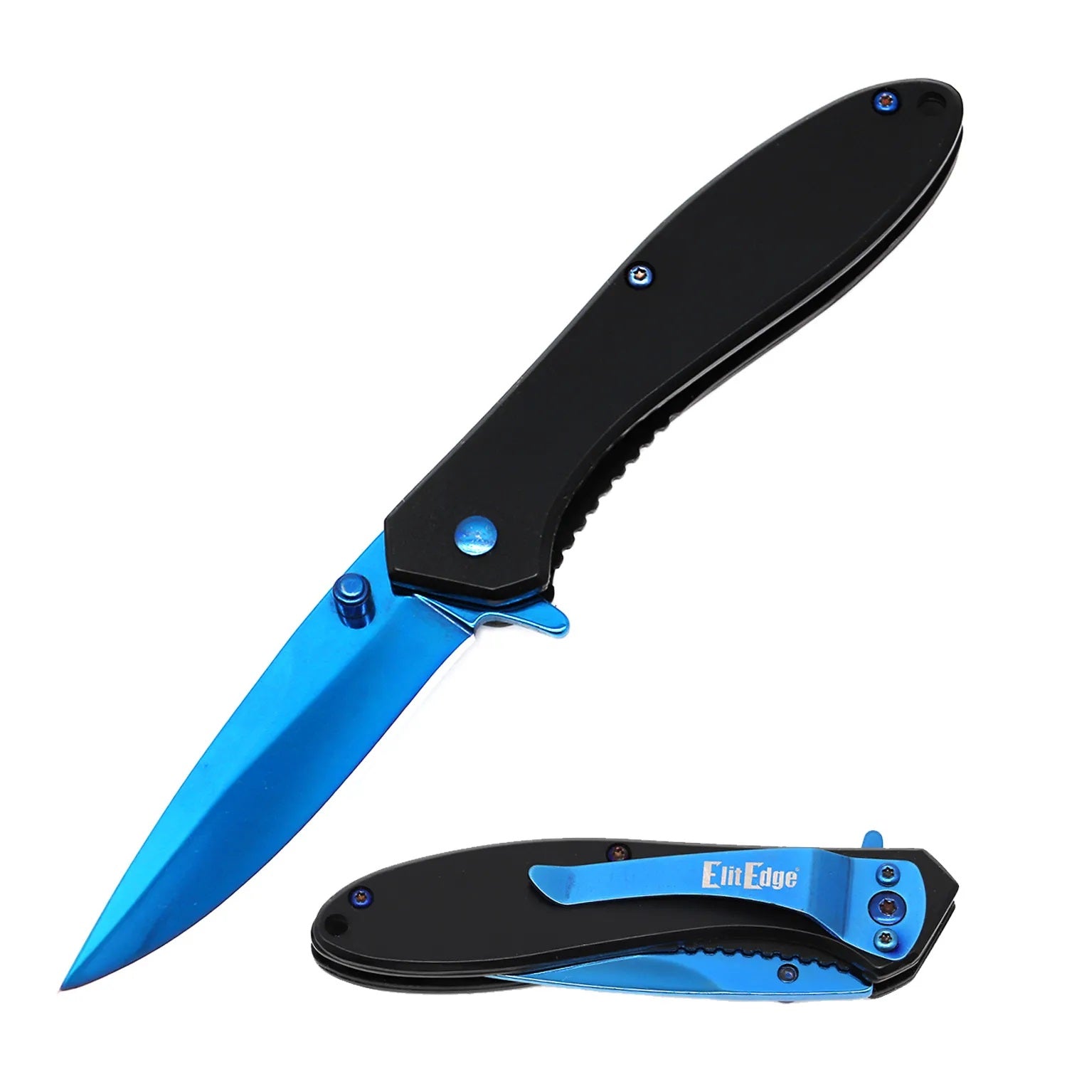 4" Closed Blue Titanium All Metal Spring Assisted Pocket Knife - Tophatter's Army Products & Self Defense Collectible Weapons - Tophatter Daily Deals