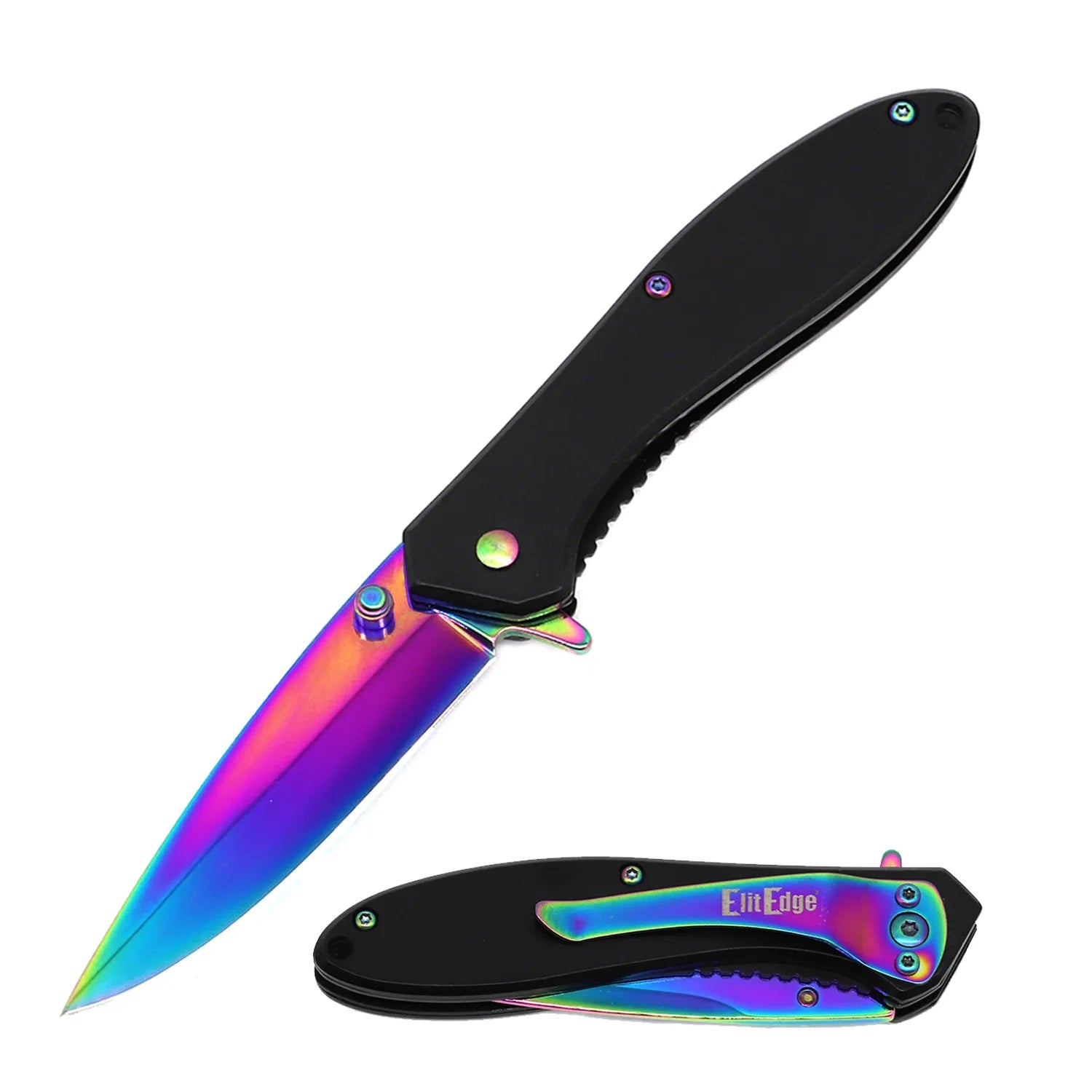 4" Closed Rainbow Titanium All Metal Spring Assisted Pocket Knife Collectible Weapons - Tophatter Daily Deals