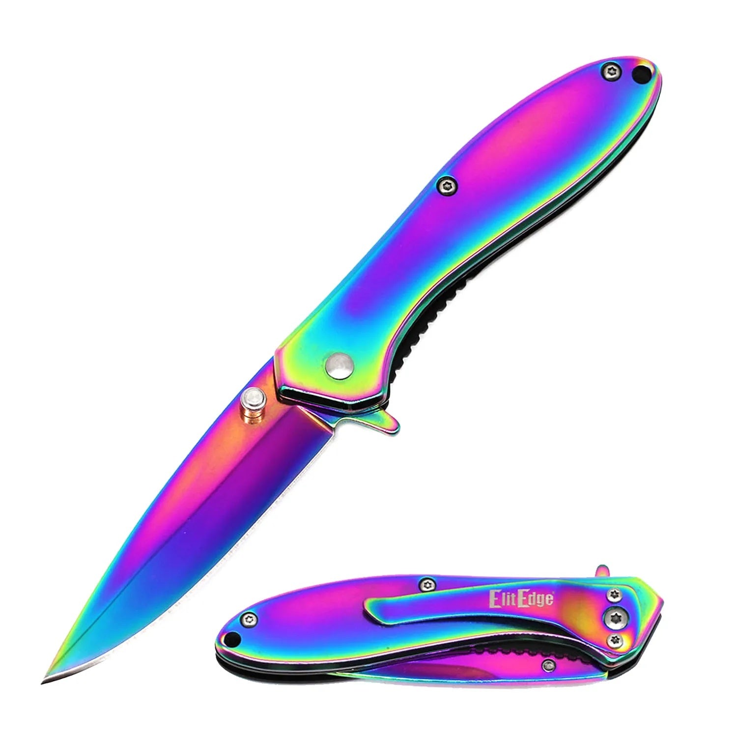 4" Closed Rainbow Spectrum Titanium All Metal Spring Assisted Pocket Knife Collectible Weapons - Tophatter Daily Deals