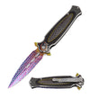 8.25" Rainbow Damascus Etch Style Dirk Dagger Spring Assist Pocket Knife Collectible Weapons - Tophatter Daily Deals