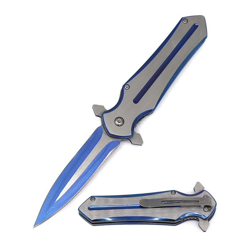 Spear Point Blue Collectible Spring Assist Knife Dagger - Tophatter's Guns'N'Weapons Store Collectible Weapons - Tophatter Daily Deals