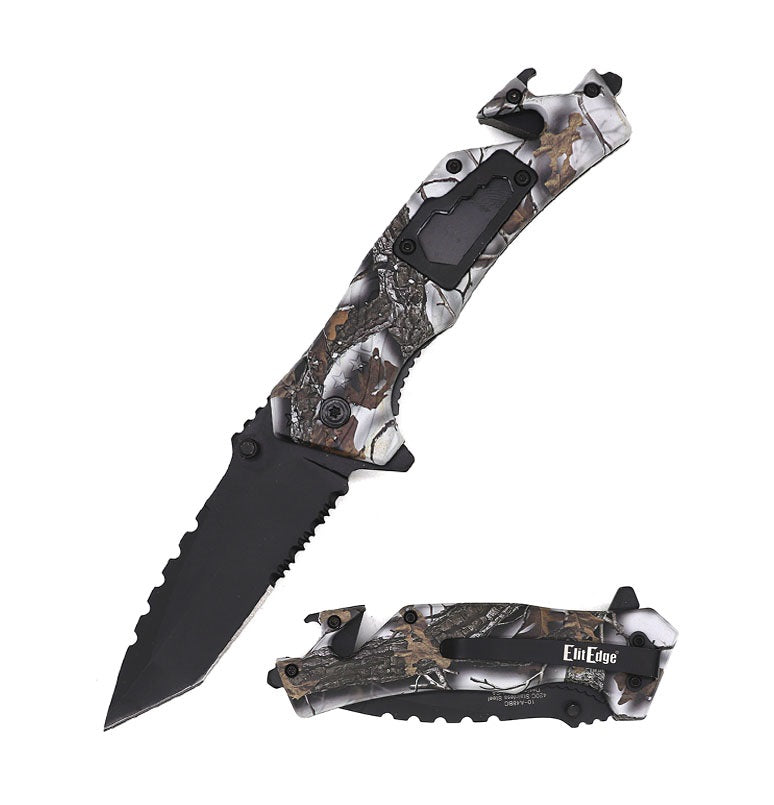 8" Military Tactical Spring Assisted Rescue Multi Tool Pocket Camo Knife Collectible Weapons - Tophatter Daily Deals