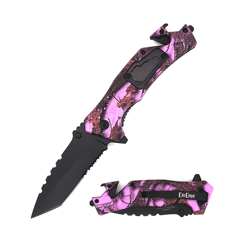 8" Military Tactical Spring Assisted Rescue Multi Tool Pocket Pink Camo Knife - Tophatter's Guns'N'Weapons Store Collectible Weapons - Tophatter Daily Deals