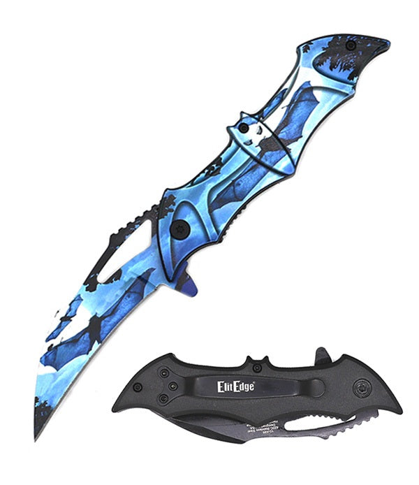 Dark Bat Blue Spring Assisted Pocket Folding Knife - Tophatter's Army Products & Self Defense Collectible Weapons - Tophatter Daily Deals