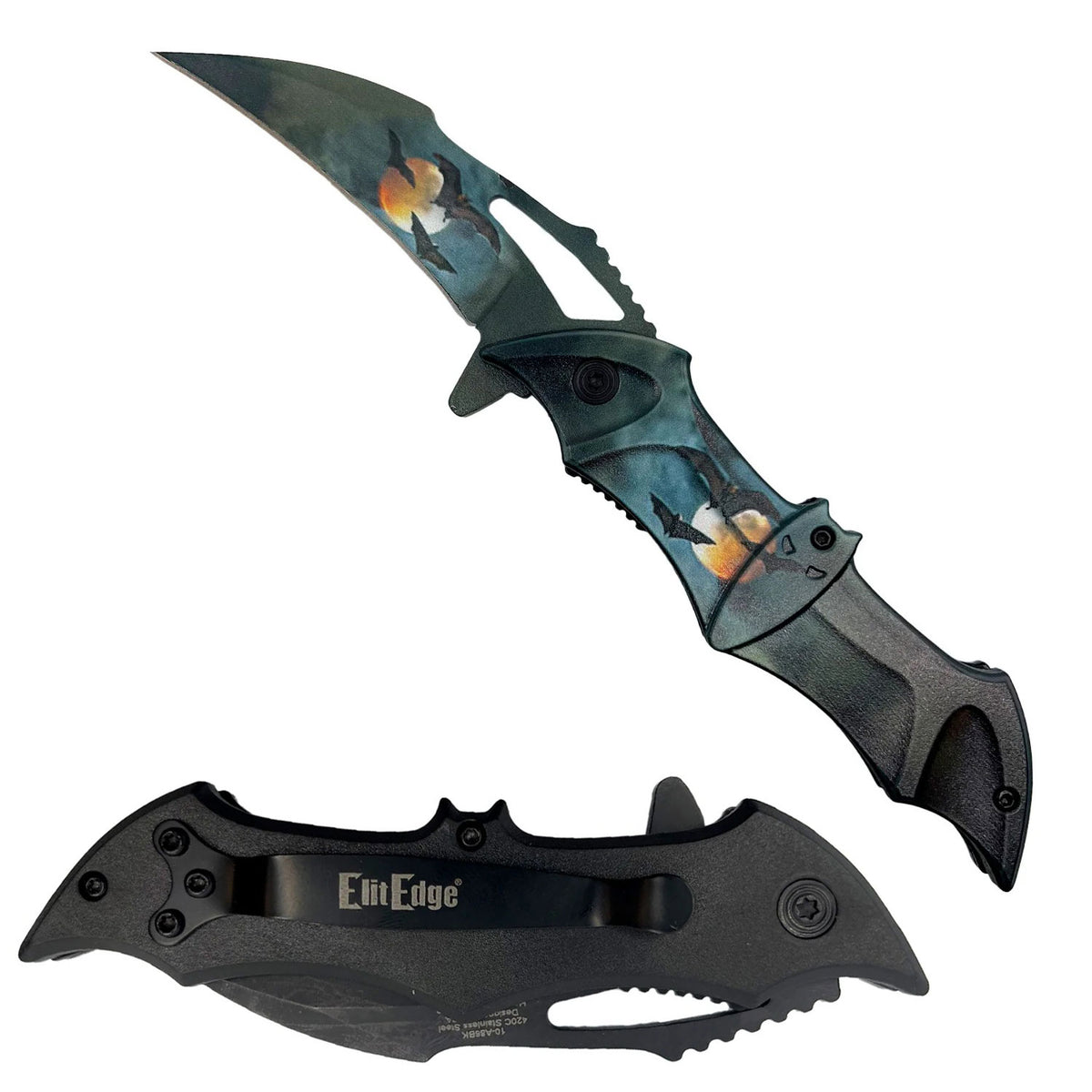 Midnight Dark Bat Spring Assisted Pocket Folding Knife - Tophatter's Guns'N'Weapons Store - FREE SHIPPING Collectible Weapons - Tophatter Daily Deals