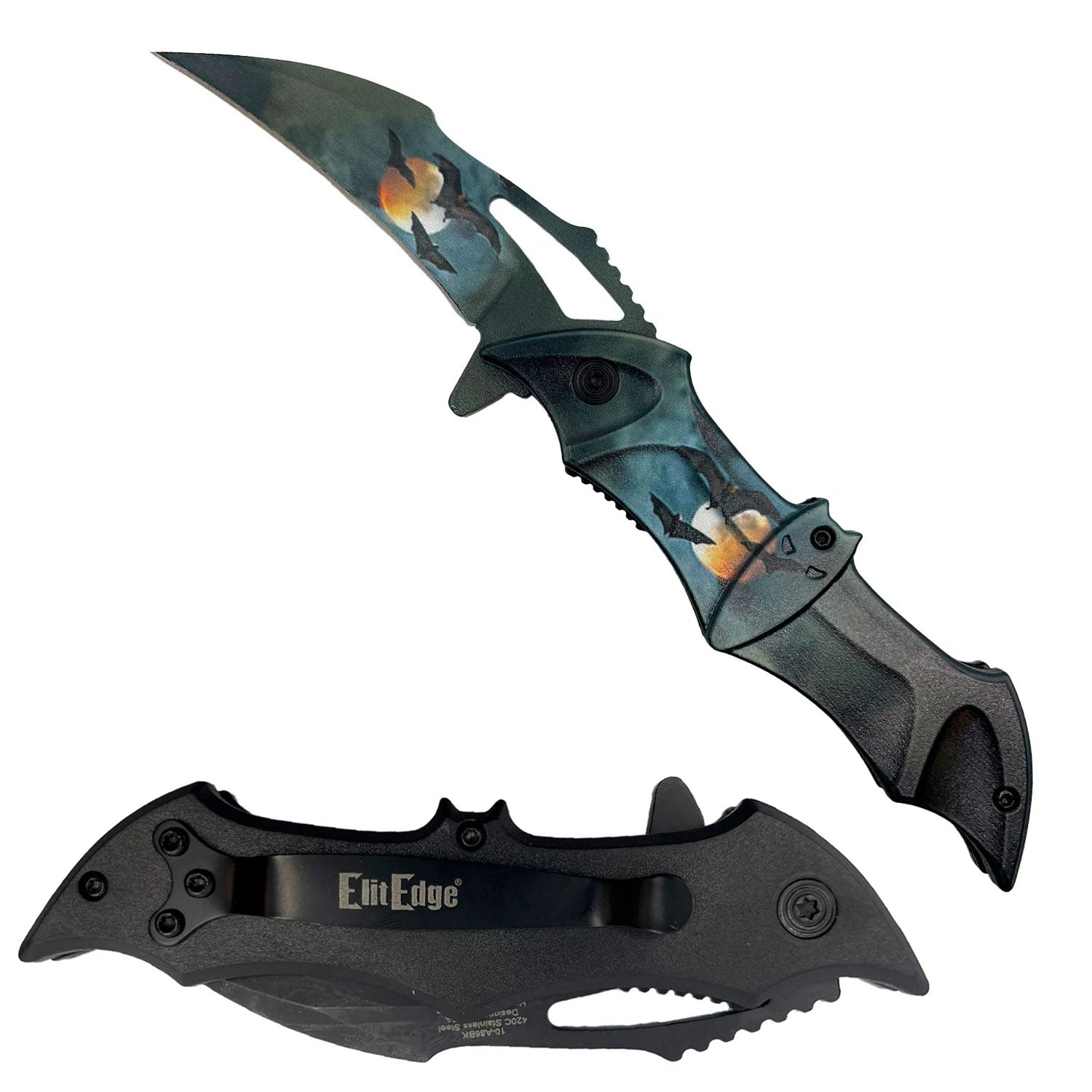 Midnight Dark Bat Spring Assisted Pocket Folding Knife - Tophatter's Guns'N'Weapons Store Collectible Weapons - Tophatter Daily Deals