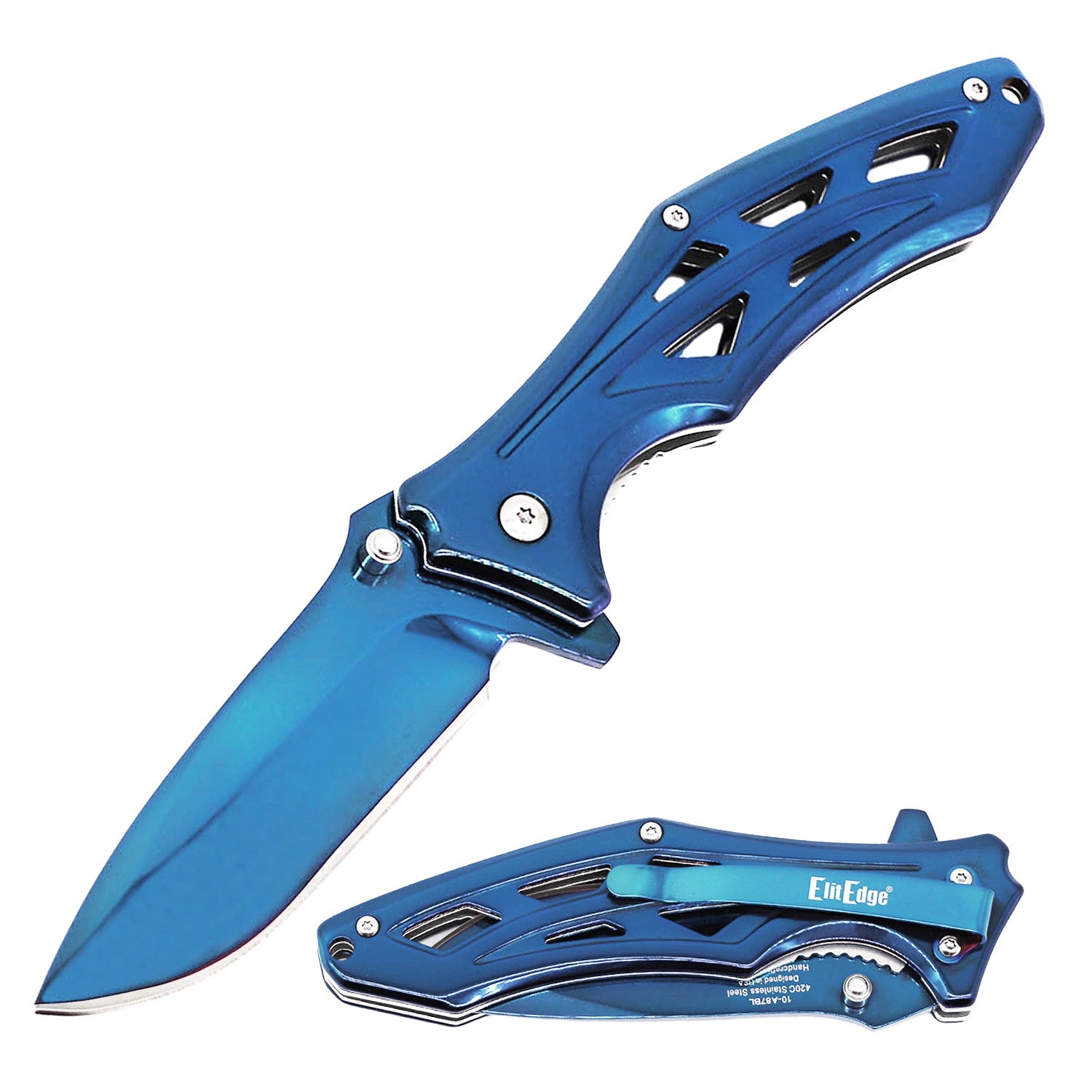 4.75" Closed Spring Assisted Blue Stainless Steel Pocket Knife Collectible Weapons - Tophatter Daily Deals